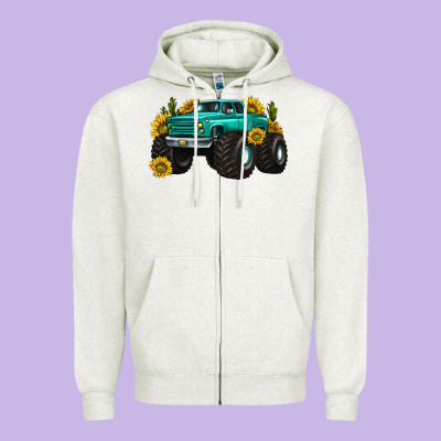 Zipper Hoodie monster truck with sunflower western