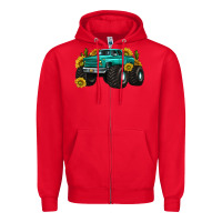 Red monster truck with sunflower western Zipper Hoodie - texasbilliewilder
