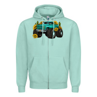 Seafoam monster truck with sunflower western Zipper Hoodie - texasbilliewilder