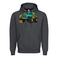 Smoke monster truck with sunflower western Zipper Hoodie - texasbilliewilder
