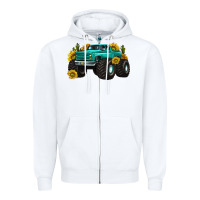 White monster truck with sunflower western Zipper Hoodie - texasbilliewilder