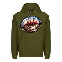 Army Green American lips leopard Premium Hoodie - NancyCooperArtShop