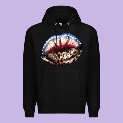 American Lips Leopard Premium Hoodie Designed By Nancycooperartshop