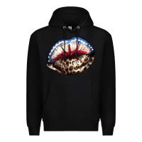 Black American lips leopard Premium Hoodie - NancyCooperArtShop