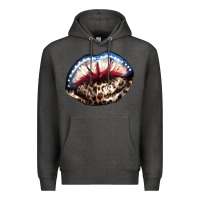 Charcoal Heather American lips leopard Premium Hoodie - NancyCooperArtShop