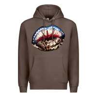Coffee American lips leopard Premium Hoodie - NancyCooperArtShop