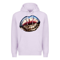 Lilac American lips leopard Premium Hoodie - NancyCooperArtShop