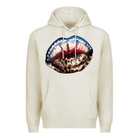 Oatmeal Heather American lips leopard Premium Hoodie - NancyCooperArtShop