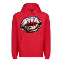 Red American lips leopard Premium Hoodie - NancyCooperArtShop