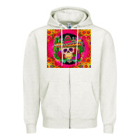 Oatmeal Heather mexican skull Zipper Hoodie - Zillion Design Studio