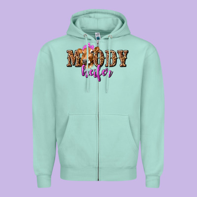 Zipper Hoodie moody heifer with leopard tbw