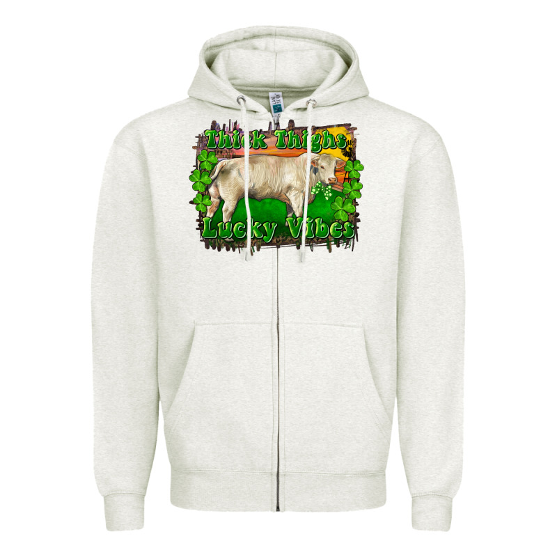 Thick Thighs Lucky Vibes Charolais Bull Zipper Hoodie by RanaPortraitStore | Teevron