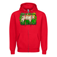Red Thick Thighs Lucky Vibes Charolais Bull Zipper Hoodie - RanaPortraitStore