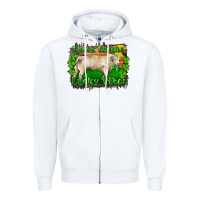 White Thick Thighs Lucky Vibes Charolais Bull Zipper Hoodie - RanaPortraitStore