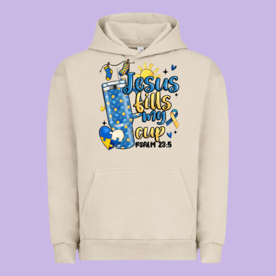 Down Syndrome Jesus Fills My Cup Urban Hoodie Designed By Maliassmallbusiness