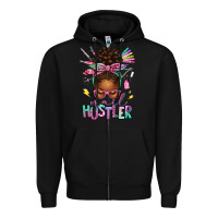 Black nail hustler afro messy bun Zipper Hoodie - texasbilliewilder