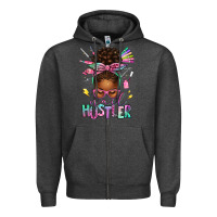Charcoal Heather nail hustler afro messy bun Zipper Hoodie - texasbilliewilder