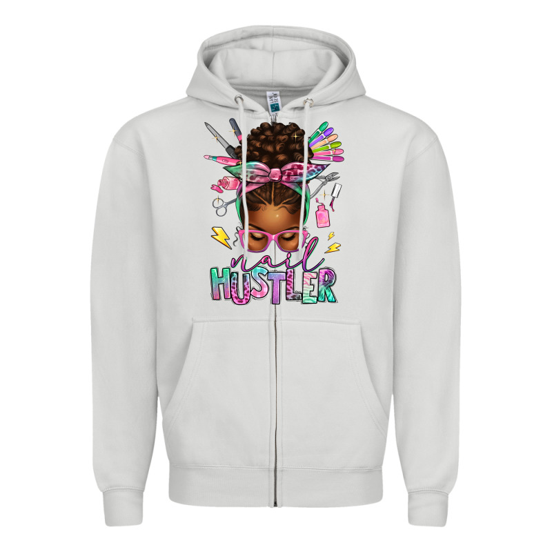 Nail Hustler Afro Messy Bun Zipper Hoodie by texasbilliewilder | Teevron