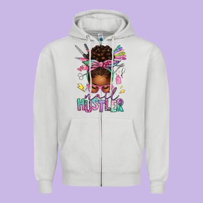 Zipper Hoodie nail hustler afro messy bun