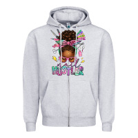 Heather Grey nail hustler afro messy bun Zipper Hoodie - texasbilliewilder