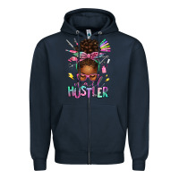 Navy nail hustler afro messy bun Zipper Hoodie - texasbilliewilder