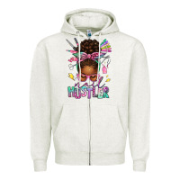 Oatmeal Heather nail hustler afro messy bun Zipper Hoodie - texasbilliewilder
