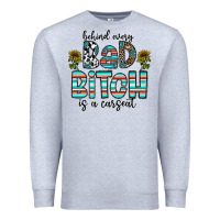 Heather Grey Behind Every Bad Bitch is a Carseat Premium Sweatshirt - CowhideDigitalArt