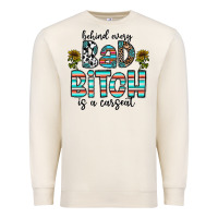 Sandshell Behind Every Bad Bitch is a Carseat Premium Sweatshirt - CowhideDigitalArt