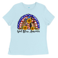 Baby Blue god bless america  rainbow Ladies Tee - BarkalooDesign