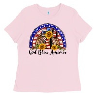 Bubblegum Pink god bless america  rainbow Ladies Tee - BarkalooDesign