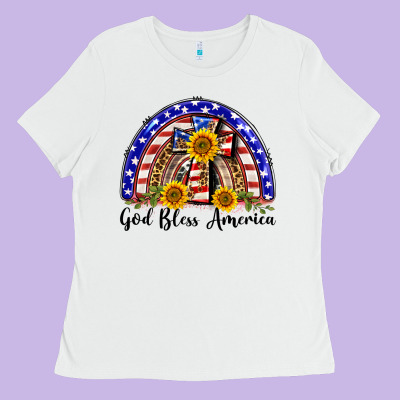 God Bless America  Rainbow Ladies Tee Designed By Barkaloodesign