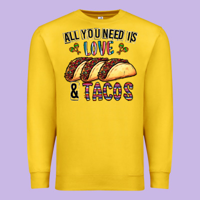 All You Need Is Love And Tacos Premium Sweatshirt Designed By Cowhidedigitalart