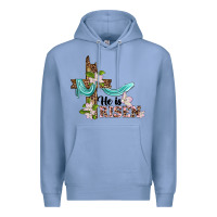 Colony Blue he is risen cross Premium Hoodie - BarkalooDesign