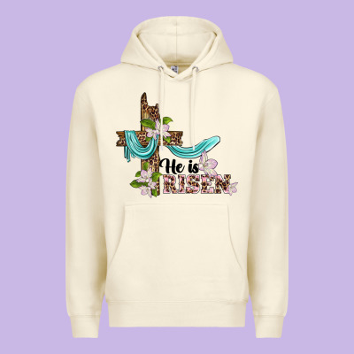 He Is Risen Cross Premium Hoodie Designed By Barkaloodesign