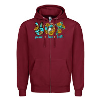 Burgundy peace love faith Zipper Hoodie - texasbilliewilder