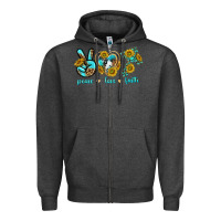 Charcoal Heather peace love faith Zipper Hoodie - texasbilliewilder