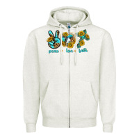 Oatmeal Heather peace love faith Zipper Hoodie - texasbilliewilder