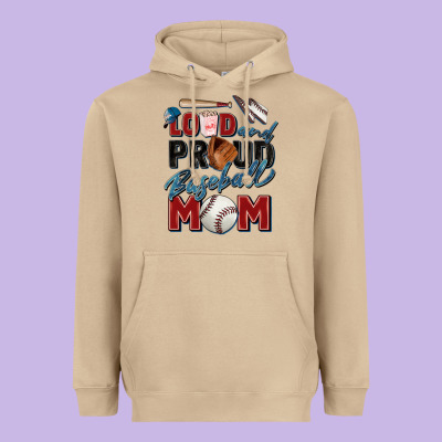 Loud And Proud Baseball Mom Heavyweight Hoodie Designed By Zillion Design Studio