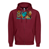 Burgundy peace love horses tbw Zipper Hoodie - texasbilliewilder