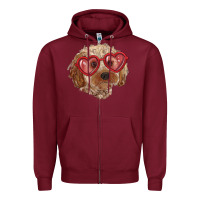 Burgundy toy poodle with love glasses Zipper Hoodie - RanaPortraitStore