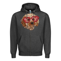 Charcoal Heather toy poodle with love glasses Zipper Hoodie - RanaPortraitStore