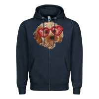 Navy toy poodle with love glasses Zipper Hoodie - RanaPortraitStore