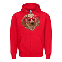 Red toy poodle with love glasses Zipper Hoodie - RanaPortraitStore