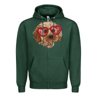Sports Green toy poodle with love glasses Zipper Hoodie - RanaPortraitStore