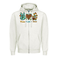 Oatmeal Heather peace love jesus Zipper Hoodie - texasbilliewilder