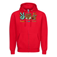 Red peace love jesus Zipper Hoodie - texasbilliewilder