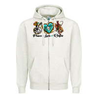 Oatmeal Heather peace love rodeo Zipper Hoodie - texasbilliewilder