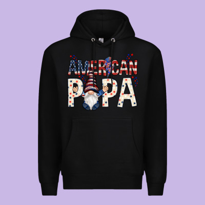 American Papa With Gnome Premium Hoodie Designed By Nancycooperartshop