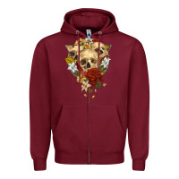 Burgundy Triangle Flower Skeletons Zipper Hoodie - RanaPortraitStore