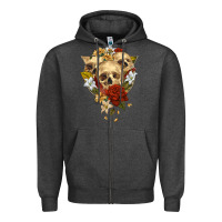 Charcoal Heather Triangle Flower Skeletons Zipper Hoodie - RanaPortraitStore
